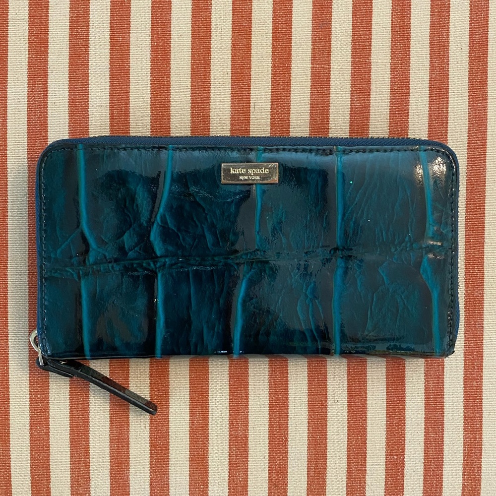 Kate Spade Large Continental Zip Wallet Teal patent leather
